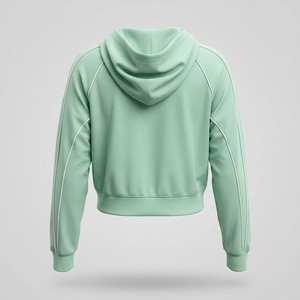 Nouveau design 2026 – Sweat à capuche court vert menthe personnalisé pour femme, manches longues, cordon de serrage, imprimé lettres, coupe raglan - Product Image 3