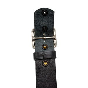 Ceinture formelle en cuir véritable noir avec boucle rectangulaire argentée, couleur unie, pour tenue de travail et uniforme - Product Image 4