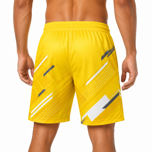 Shorts de plage jaunes pour hommes, séchage rapide, personnalisés |   Maillots de bain sublimés |   Maillot de bain léger en polyester avec poche zippée - Product Image 4