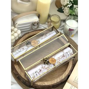 Luxury Gold Brass Glass Scroll Box Clear Wedding Invitation Holder Elegant Keepsake Display <b>Case</b> Wholesale Decorative Gift Box - Product Image 4