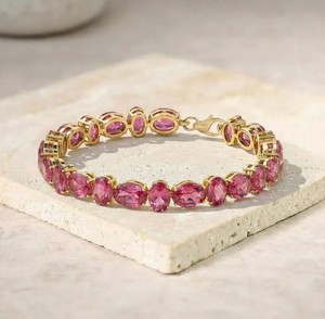 Oval Cut Lab Grown Pink Sapphire <b>Charm</b> Bracelet Sterling <b>Silver</b> Gold Elegant Luxury Women Wedding Anniversary Birthday Gift - Product Image 1