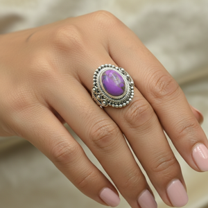 Vintage Boho Purple Copper <b>Turquoise</b> <b>Ring</b> 925 Silver Statement <b>Ring</b> Oval Stone Handmade Ethnic Jewelry Gift for Women gift her - Product Image 3