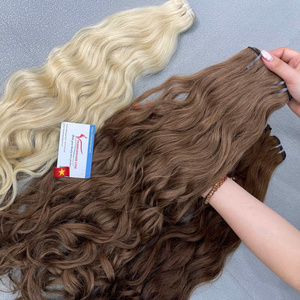 Super ! Prix de gros pour des mèches de cheveux humains naturellement ondulés # Cheveux bruns bruts vietnamiens 2.0, tissage machine double drawn, directement de l'usine - Product Image 1