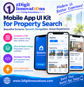 ชุดอุปกรณ์ UI สำหรับแอปให้เช่าอสังหาริมทรัพย์ 2digitinnovations สำหรับการออกแบบมือถือหลายระบบปฏิบัติการ พร้อมเวอร์ชันอินเทอร์เน็ตและการค้นหาอสังหาริมทรัพย์ - Product Image 2