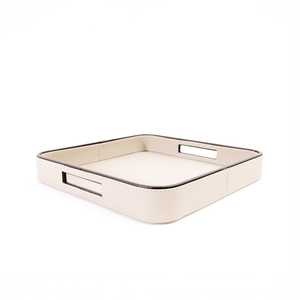 Plateau de service en similicuir avec logo personnalisé, plateaux décoratifs en similicuir pour apéritifs, plateau de présentation en bois naturel MDF et similicuir - Product Image 1