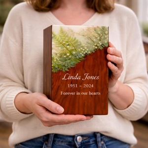 Personalized Wooden Cremation Urn <b>for</b> Pets <b>Ashes</b> Fern Leaf Resin Memorial Custom Engraved Eco-Friendly Durable Nature Inspired - Product Image 4