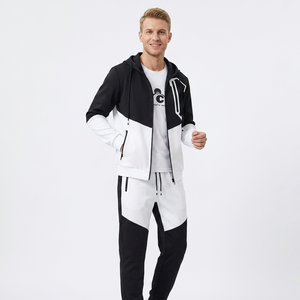 Conjunto de Sudadera con Capucha y Pantalones Jogger de Felpa Francesa de 280g para Hombre, Diseño Color Block, Logotipo Frontal, Transpirable, Blanco y Negro, Invierno - Product Image 4