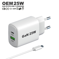 Chargeur PD 25W USB-C pour iPhone, charge rapide, adaptateur universel pour téléphone portable avec certifications CE, ROHS, KC, FCC, chargeur Gan 25W Type-C