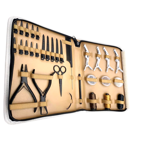 Kit d'outils professionnels pour extensions de cheveux couleur or rose plasma, ciseaux, pinces, aiguille avec étui en cuir - Product Image 2