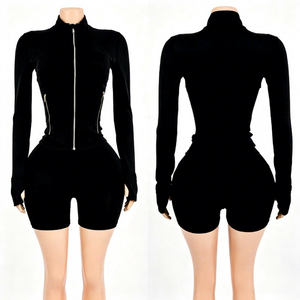 2026 Custom <b>Women's</b> Summer Sports Suit Set <b>Tight</b> Long-Sleeve Zipper Jacket Leopard Print Shorts Set Fitness Exercise Outfit - Product Image 6