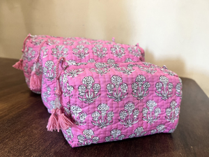 Pink Floral 3ps Set <b>Make</b> up Pouch Handmade Quilted Cotton Zipper Cosmetic Bag Women's <b>Make</b> up Organizer Wholesale Toiletry Pouch - Product Image 1