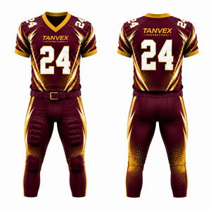 Ensemble d'uniformes de football américain pour hommes, maillot à col en V à manches courtes imprimé par transfert thermique, pantalon écologique anti-humidité à l'avant - Product Image 3