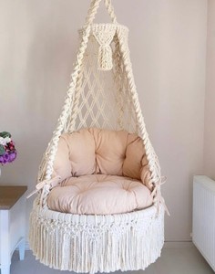 Handmade Macrame <b>Hammock</b> Swing Chair, Boho Decor, Included Cushion - Product Image 2