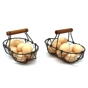 Kitchen Oval Chicken Metal Wire Storage Vegetable <b>Bread</b> Egg <b>Basket</b> with Wood Handles Eco-Friendly Multifunction Folk Art - Product Image 3