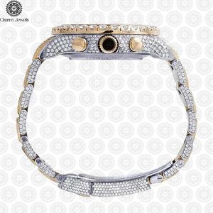 Charm Jewells Luxury Stainless Steel Chronograph <b>Watch</b> Round <b>Case</b> Analog Quartz Diamond Encrusted Unisex Fashion - Product Image 2