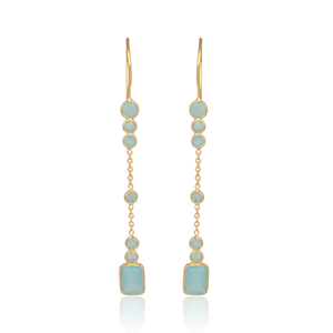 Nouvelles boucles d'oreilles pendantes élégantes et tendance en argent sterling 925 avec pierre précieuse chalcédoine aqua plaquée or 18 carats pour femmes - Product Image 1