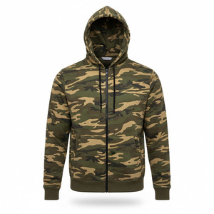 Sweat à capuche zippé camouflage brodé personnalisé unisexe en polaire épais pour l'hiver, streetwear respirant, écologique et de haute qualité - Product Image 1