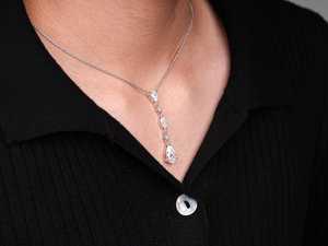 Hot Selling Pear Cut Lab Grown Diamond Teardrop Dangle Necklace, Multistone Diamond <b>Pendant</b> For Women, 14K <b>Solid</b> <b>Gold</b> Necklace - Product Image 6