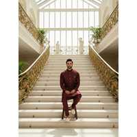 Ensemble Kurta Koti en soie marron pour homme, vêtements d'extérieur élégants pour homme