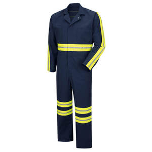 <b>Men's</b> Navy Blue High Visibility Workwear <b>Overalls</b> With Reflective Stripes For Safety Uniforms - Product Image 1