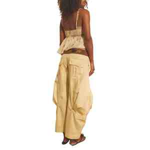 Custom 100% Cotton Streetwear Barrel Fleece <b>Jogger</b> New Design Pocket Straight Balloon Cargo Pants For Women Wide Leg Sweatpants - Product Image 2