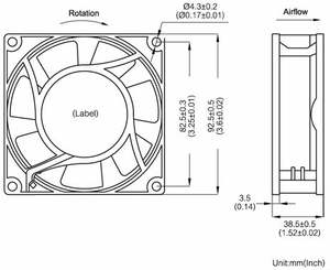 Ventilateur de refroidissement électrique 92x38mm, moteur à pôles ombragés, 42-49CFM, boîtier en aluminium moulé sous pression, fixation murale en plastique - Product Image 6