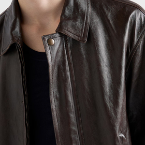Chaqueta bomber de cuero napa para hombre de alta demanda, chaqueta bomber de piel de cordero de lujo con cremallera, fabricante de artículos de cuero personalizados OEM ODM - Product Image 6