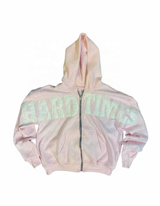 เสื้อฮู้ดซิปพิมพ์ลาย Hard Times ทรงโอเวอร์ไซส์ ยูนิเซ็กส์ สไตล์สตรีทแวร์สำหรับฤดูหนาว สีดำ ผ้าฝ้ายฟลีซ ด้านหน้าประดับด้วยคริสตัล - Product Image 2