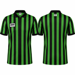 Men Green Black Striped Referee <b>Shirt</b> Half <b>Zip</b> Polo Collar Short Sleeve Professional Football Officials Performance Game Jersey - Product Image 5