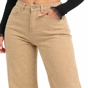 Pantalon droit uni pour femme, taille haute, décontracté, mode, qualité supérieure, confortable, à porter au quotidien, en denim. - Product Image 4