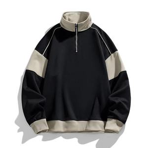 Nouveau produit – Sweat à capuche épais et ample pour homme, brodé, style américain, avec demi-fermeture éclair, en molleton 100 % coton, coloris assortis - Product Image 5