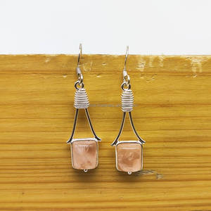 Handmade Natural Rose Quartz Gemstone Drop <b>Earrings</b> with 925 Silver Elegant Wholesale Jewelry From India for Gifts - Product Image 2