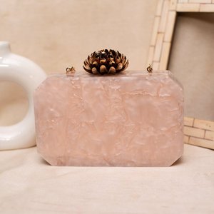Pochette de soirée élégante en acrylique rose pâle avec pierres pour femme - Product Image 5