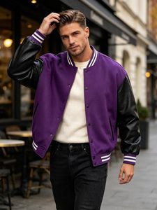 Varsity <b>Jacket</b> Men Custom Leather Letterman <b>Jacket</b> Embroidery <b>Rhinestone</b> Applique Baseball Style OEM ODM Factory Direct - Product Image 2
