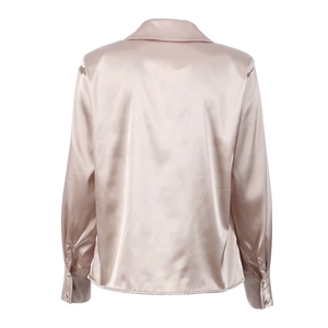 Chemisiers en satin pour femmes, col en V, épaules droites, avec épaulettes, chemisiers en satin - Product Image 2