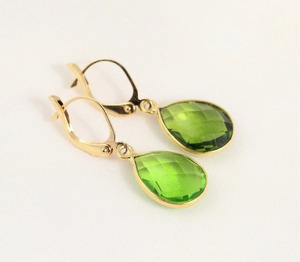 Peridot Quartz Pear-Shape <b>Drop</b> <b>Earrings</b> - Silver-Plated Natural Stone August Birthstone Jewelry for Women with Lever-Back Design - Product Image 2