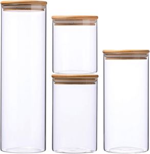 Pot de conservation moderne en verre borosilicate avec couvercle en bambou, hermétique, pour aliments secs, organisateur de cuisine - Product Image 3