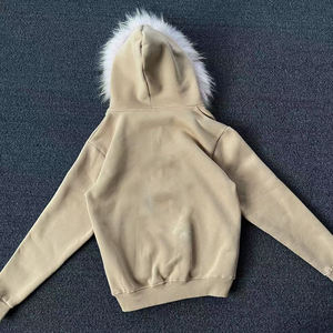 Sudadera con capucha de forro polar grueso estilo streetwear personalizada, oversize, con cremallera y capucha de piel sintética desmontable para hombre - Product Image 5