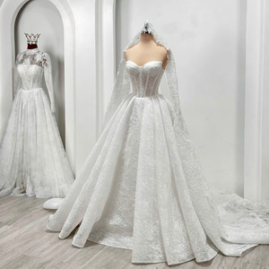 Vestido de Novia de Encaje de Lujo, Estilo Vintage, Corte en A, Largo hasta el Suelo, Alta Calidad, Nuevo, Talla Grande, Otoño TNBPno19TL - Product Image 1