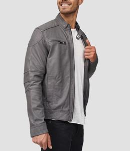 Vestes en cuir de vache véritable personnalisées pour hommes, pour l'automne et l'hiver, confortables, en cuir gris avec fermeture éclair pour hommes - Product Image 4