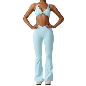 Conjunto de gimnasio con sujetador deportivo y leggings con cintura en V para mujer |   Traje de Yoga Ajustado y Transpirable con Control de Abdomen - Product Image 4