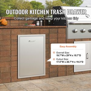 Cassetto per Rifiuti da Esterno in Acciaio Inox 19.7W X 26.5H Pollici con Anello Porta Sacchetti per Isola BBQ e Griglia - Product Image 2