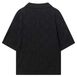 Chemise en tricot à carreaux pour homme, manches courtes, boutonnée, décontractée, été, tricot noir, OEM, vente en gros - Product Image 2