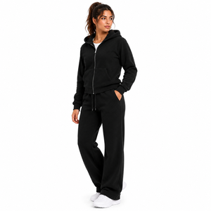 Conjunto Deportivo de Mujer de Alta Calidad con Sudadera con Cremallera y Pantalones Anchos con Cordón Ajustable, Traje Deportivo de Felpa - Product Image 5