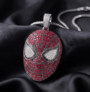 Roter Moissanit Hip-Hop Cartoon Ovaler Micro-Pavé Vergoldeter Charm-Anhänger Halskette Silber Comic-Masken-Schmuck Geschenk - Product Image 4