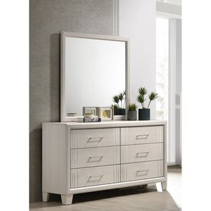 Comò Contemporaneo a Sei Cassetti, 1 Pezzo, Mobiletto Laterale in Legno Bianco/Beige, Arredamento Moderno - Product Image 3