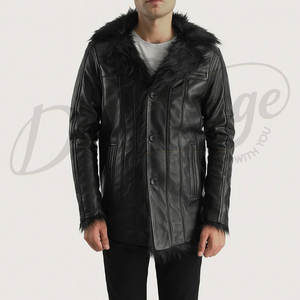 Abrigo de Cuero Negro para Hombre con Cuello de Piel Sintética, Chaqueta Larga Estilo Shearling para Invierno, Corte Entallado, Informal y Elegante - Product Image 5