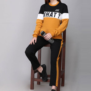 Ensemble de survêtement classique à col rond et manches longues pour femme, tons neutres polyvalents, sélection confortable pour tous les jours - Product Image 5