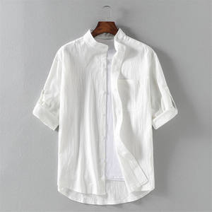 Men's Casual <b>Linen</b> Blend Mandarin Collar Shirt 2026 Ivory Black Olive Green Relaxed Fit Half Sleeve Summer Beach Wear <b>Top</b> HD - Product Image 6