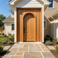 Porte d'entrée extérieure en bois massif cintrée de style postmoderne, finition soignée, ouverture latérale manuelle, conception antivol